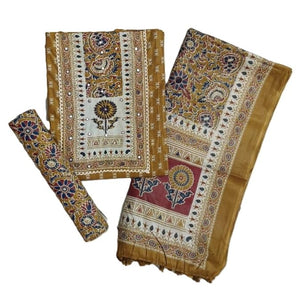 DRAVINAM Trends Women's Printed Embroidered and Hand Work Premium Cotton Jaipuri Unstitched Salwar Suit Dress Material with Mulmul Cotton Dupatta