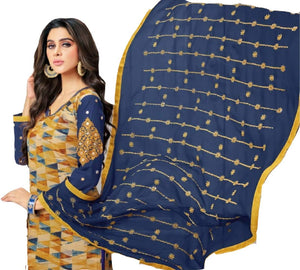 DRAVINAM Trends Women's Unstitched Sheesha Work Embroidered Printed Rayon Salwar Suit Dress Material with Nazmeen Embroidered Dupatta (Free Size)(Grey)