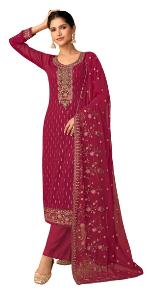 DRAVINAM Trends Women's Heavy Zari Embroidered Pure Georgette Unstitched Salwar Suit Dress Material with Real Georgette Embroidered Heavy Dupatta (Red)