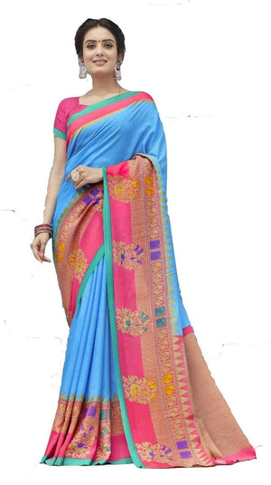 DRAVINAM Trends cotton blend Saree (Ikkat2_10_Green and Blue)