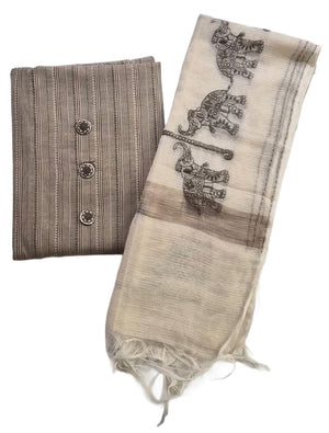 DRAVINAM Trends Women Unstitched Cotton Suit Material with Embroidered Linen Dupatta