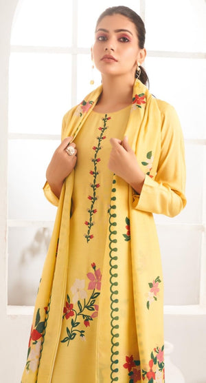 DRAVINAM Trends Women's Premium Maslin Unstitch Suit Dress Material: Zari Embroidery Top Fabric, Heavy Maslin Bottom & Dupatta