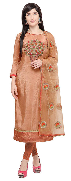 DRAVINAM Trends Women's Upada Silk Embroidered Dress Material with Embroidered heavy Organza Dupatta (Free size_Sand Grey)