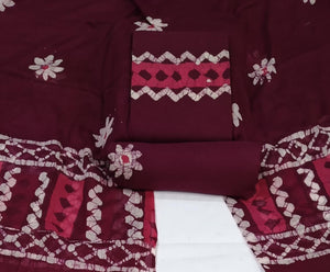 DRAVINAM Trends Hand Block Print Sanganeri Cambric Unstitched Cotton Suit Dress Material for Women with Mulmul Cotton Hand Printed Dupatta
