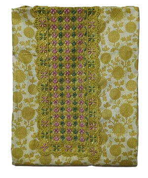 DRAVINAM Trends Women's Premium Cotton Jaipuri Printed Embroidered and Hand Work Unstitched Salwar Suit Dress Material with Mulmul Cotton Dupatta