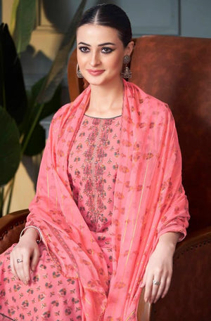 DRAVINAM Trends Women's Unstitched Salwar Suit Dress Material - Pure Viscose Rayon Foil Print Embroidered Kameez II Pure Rayon Bottom II Nazneen Chiffon Dupatta