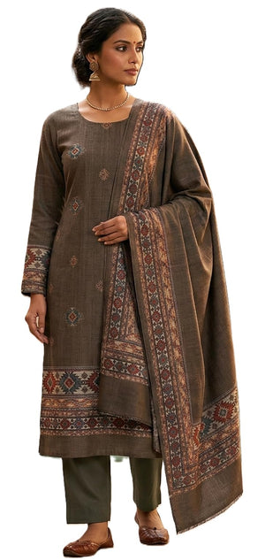 DRAVINAM Trends Women's Winter Wear Digital Printed Warm Toosh Pashmina Kullu Salwar Kameez Dress Material with Heavy Toosh Pashmina Digital Printed Shawl Dupatta