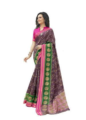 DRAVINAM Trends Women's Cotton Blend Saree With Blouse Piece (ShCh_1_Orange & Blue)