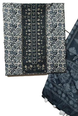 DRAVINAM Trends Women's Printed Embroidered and Hand Work Premium Cotton Jaipuri Unstitched Salwar Suit Dress Material with Mulmul Cotton Dupatta