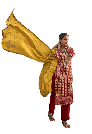DRAVINAM Trends Women's winter wear digital Printed Pure Woollen Pashmina Salwar Suit Dress Material with Shawl Dupatta (Yellow)