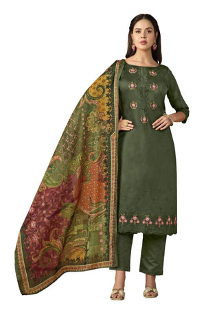 DRAVINAM Trends Jam Cotton Embroidered Unstitched Dress Material Salwar Suit with Unstitched Bottoms and Cotton Dupatta
