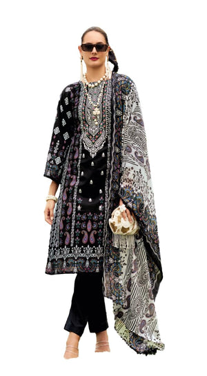 DRAVINAM Trends Kurti 2.50 mtrs, Pure Cotton (3 mtrs apx), Pure MAL MAL Cotton Dupatta Digital Print|Black 1