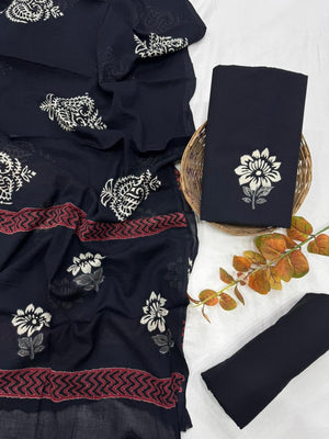DRAVINAM Trends Hand Block Print Sanganeri Cambric Unstitched Cotton Suit Dress Material for Women with Mulmul Cotton Hand Printed Dupatta