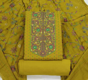 DRAVINAM Trends Women's Premium Malai Cotton Heavy Neck Embroidered Unstitched Salwar Suit Dress Material with Soft Silk Embroidered Dupatta