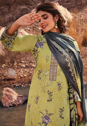 DRAVINAM Trends Jam Cotton Suit Embroidered Dress Material Salwar Suit with Unstitched Bottoms and Cotton Dupatta
