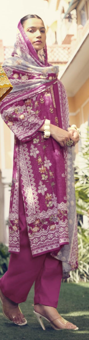 DRAVINAM Trends Unstitched Pakistani Print Embroidered Cotton Suit Dress Materials with Printed Cotton Dupatta