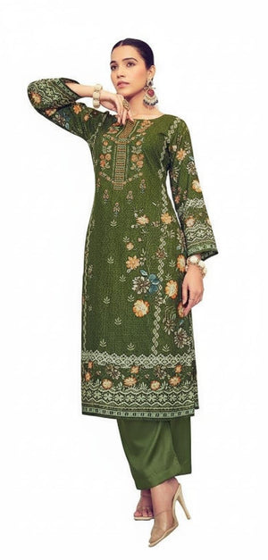 DRAVINAM Trends Unstitched Pakistani Print Embroidered Cotton Suit Dress Materials with Printed Cotton Dupatta