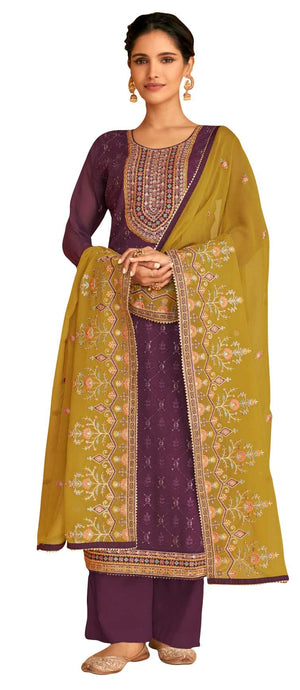 DRAVINAM Trends Women's Heavy Zari Embroidered Pure Georgette Unstitched Salwar Suit Dress Material with Real Georgette Embroidered Heavy Dupatta (Red)