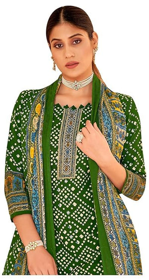 DRAVINAM Trends Jaipuri Baandhani Printed Woolen Pashmina Dress Material Salwar Suit Fabric for Women for Winter wear with Shawl Dupatta