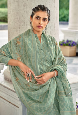 DRAVINAM Trends Women’s Summer Wear Embroidered Unstitched Salwar Suit Fabric/Dress Material with Printed Maslin Dupatta/Chunni For Work Wear/Casual Wear (Green)