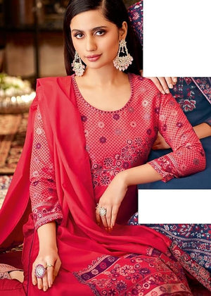 DRAVINAM Trends Women's Unstitched Kaani Print Woollen Pashmina Salwar Suit Dress Material with Pashmina Printed Shawl Dupatta (Free Size_Peach)