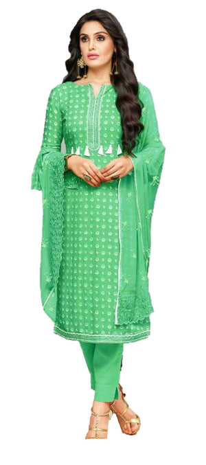 DRAVINAM Trends Women's Unstitched Cotton Printed Salwar Suit Dress Material with embroidered Nazmeen Dupatta (Free size_Light Orange)
