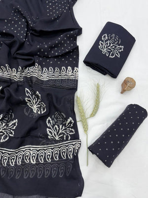 DRAVINAM Trends Hand Block Print Jaipuri Cambric Unstitched Cotton Suit Dress Material for Women with Mulmul Cotton Hand Printed Dupatta