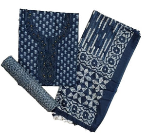 DRAVINAM Trends Women's Printed Embroidered and Hand Work Premium Cotton Jaipuri Unstitched Salwar Suit Dress Material with Mulmul Cotton Dupatta