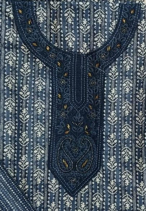 DRAVINAM Trends Women's Printed Embroidered and Hand Work Premium Cotton Jaipuri Unstitched Salwar Suit Dress Material with Mulmul Cotton Dupatta