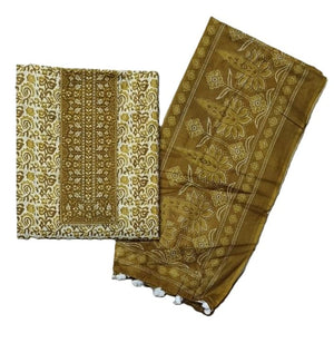 DRAVINAM Trends Women's Printed Embroidered and Hand Work Premium Cotton Jaipuri Unstitched Salwar Suit Dress Material with Mulmul Cotton Dupatta