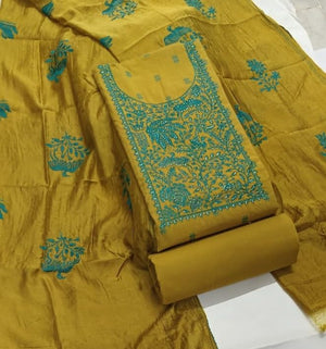 DRAVINAM Trends Women's Premium Malai Cotton Heavy Neck Embroidered Unstitched Salwar Suit Dress Material with Soft Silk Embroidered Dupatta