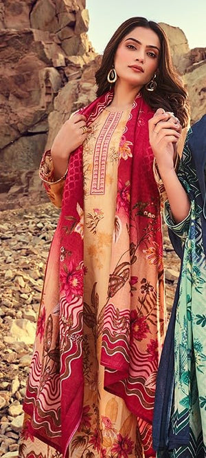 DRAVINAM Trends Jam Cotton Suit Embroidered Dress Material Salwar Suit with Unstitched Bottoms and Cotton Dupatta