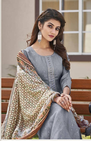 DRAVINAM Trends Women's Pure Viscose Upada Silk Sequence work Unstitched Salwar Suit Material with Pure Muslin Digital Print Sequence Dupatta (Free size_Pink)