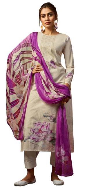 DRAVINAM Trends Unstitch Suit Dress Material for Women II Handcrafted Sequence Cambric Lawn Cotton Top II Cambric Lawn Cotton Unstitch Bottom II Pure Bemberg Dupatta