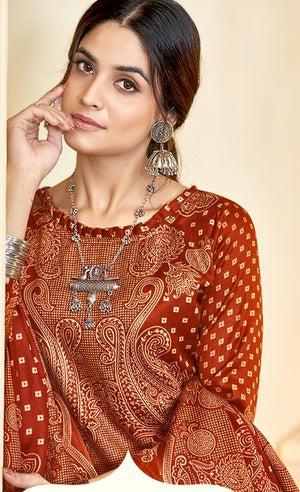 DRAVINAM Trends Women Unstitch Printed Pashmina Suit Dress Material I Digital style Printed Pashmia Top| Pure Pashmina Spun Dyed Bottoms | Luxurious Pure Woolen Shawl Dupatta with Piko work