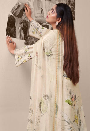 DRAVINAM Trends Unstitch Suit Dress Material for Women II Handcrafted Sequence Cambric Lawn Cotton Top II Cambric Cotton Unstitch Bottom II Pure Bemberg Dupatta