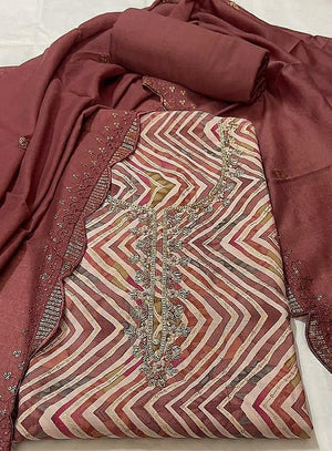 DRAVINAM Trends Handwork Modal Silk Unstitched Salwar Suit with Scalloped Dupatta