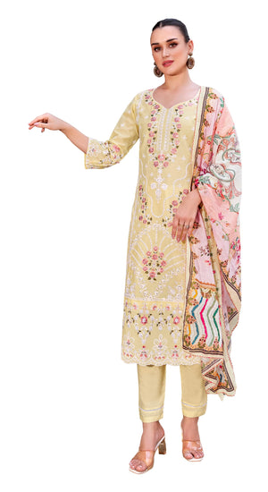 DRAVINAM Trends Women's Exquisite Unstitched Viscose Cambric Lawn Cotton Suit Dress Material with Embroidered Daman & Sleeves | Stylish Pure Cotton Digital Print Dupatta & Solid Bottoms