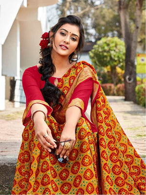 DRAVINAM Trends Women's Woven Pure Georgette Saree (Vaa_10_Dark Peach)