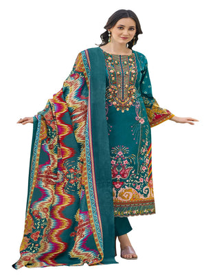 DRAVINAM Trends Women's Unstitched Salwar Suit Dress Material - Cotton Digital Printed Organza Embroidered Kameez II Solid Bottoms II Printed Dupatta