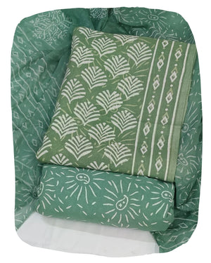 DRAVINAM Trends Hand Block Print Cambric Cotton Unstitched Salwar Suit Set for Women with Pure Chiffon Hand Printed Dupatta