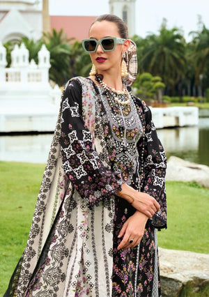 DRAVINAM Trends Kurti 2.50 mtrs, Pure Cotton (3 mtrs apx), Pure MAL MAL Cotton Dupatta Digital Print|Black 1