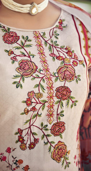 DRAVINAM Trends Unstitched Suit Material II Jam Cotton Pakistani Digital Printed Neck and Daman Embroidered Swaroski Work Kameez II Unstitched Bottoms II Cotton Maslin Dupatta
