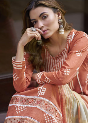 DRAVINAM Trends Women Pure Lawn Camric Digital Print Heavy Shifli Lace and Daman Heavy Embroidery Unstitched Suit Dress Material with Cotton Dupatta