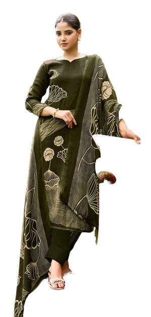 DRAVINAM Trends Women's Winter Wear Kashmiri Kani Printed Warm Salwar Kameez Dress Material with Swaroski Work and Twill Pashmina Printed Shawl Dupatta
