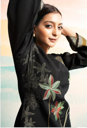 DRAVINAM Trends Women's Pure Viscose Masline Digital and Foil Print With Fancy Embroidery Work Unstitched Suit Dress Material with Maslin Printed Dupatta