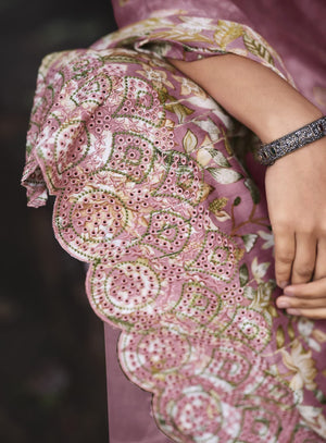 DRAVINAM Trends Unstitched Digital Printed Pure Cotton Embroidered Suit Set with Pure Bember Dupatta