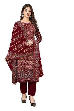DRAVINAM Trends Women's Unstitched Winter Wear Kashmiri Kani Printed Heavy Woolen Pashmina Salwar Suit Dress Material with Printed Shawl Dupatta