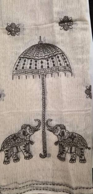 DRAVINAM Trends Women Unstitched Cotton Suit Material with Embroidered Linen Dupatta