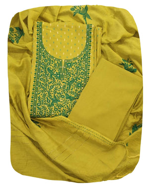 DRAVINAM Trends Women's Premium Malai Cotton Heavy Neck Embroidered Unstitched Salwar Suit Dress Material with Soft Silk Embroidered Dupatta